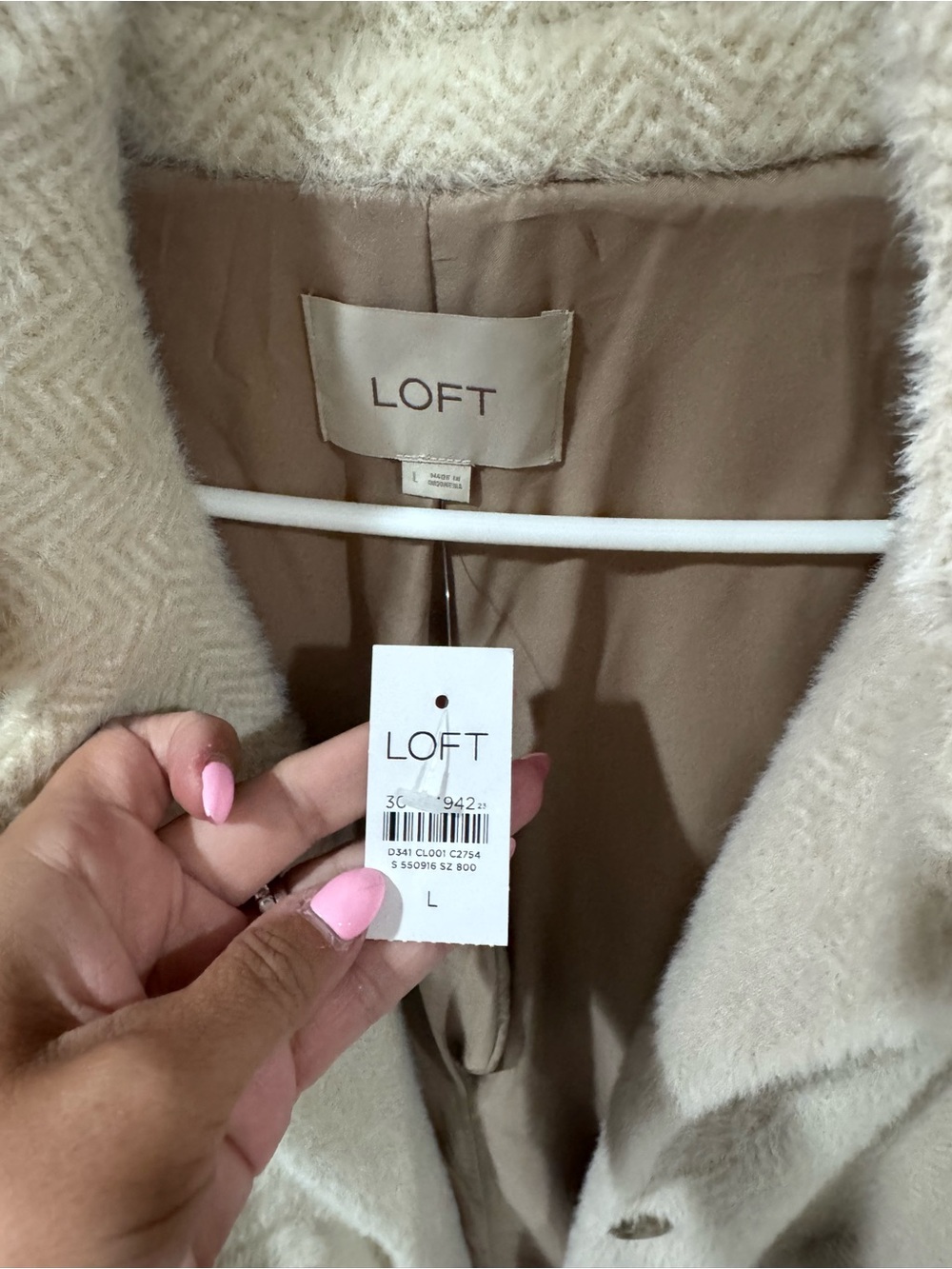LOFT Cream Teddy Long Coat with Flap Pockets - Picture 2 of 3